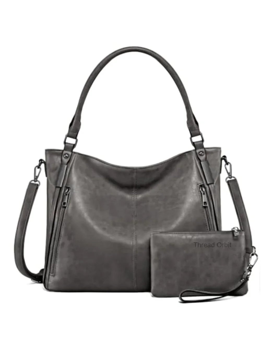 Women's Large Vegan Leather Hobo Tote Crossbody Bag with Wristlet Wallet